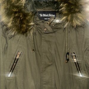 Women's army green fur Hooded warm coat jacket size medium M